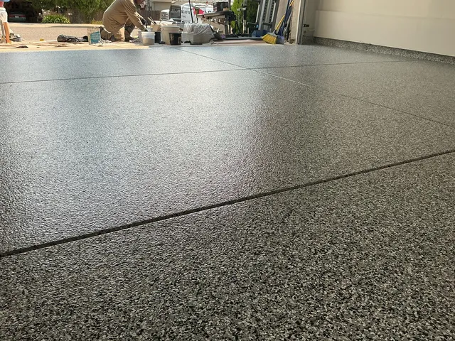 Close-up of gray flake epoxy floor texture