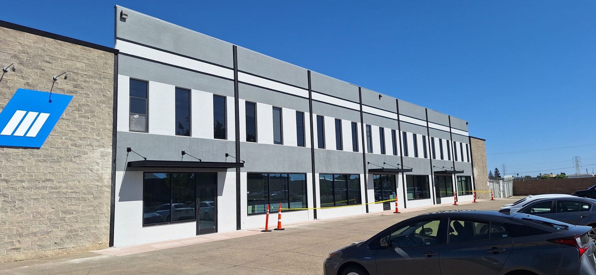 Freshly repainted two-tone commercial office front