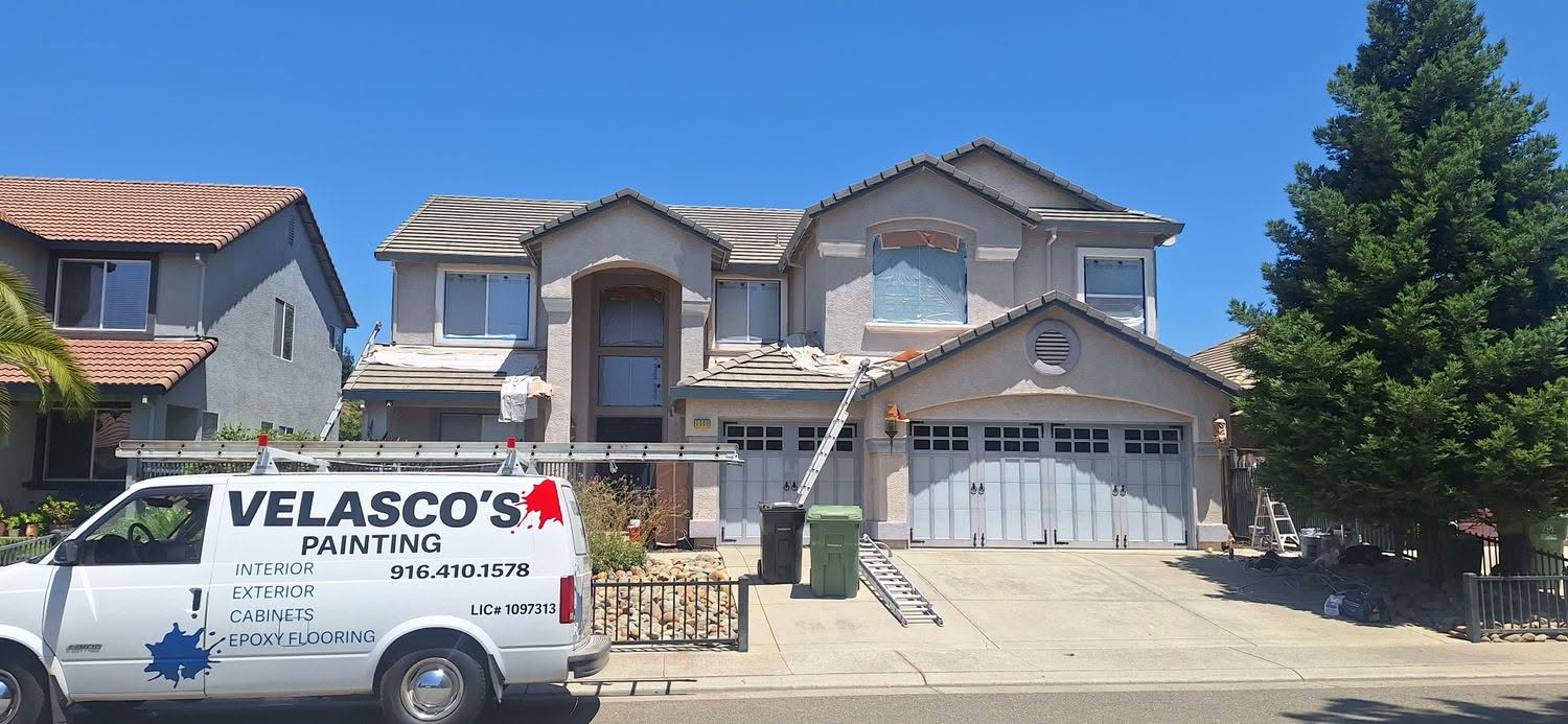 Exterior repaint in progress in North Highlands